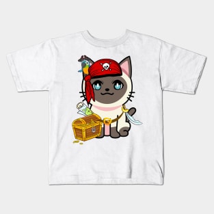 Cute siamese cat is a pirate Kids T-Shirt